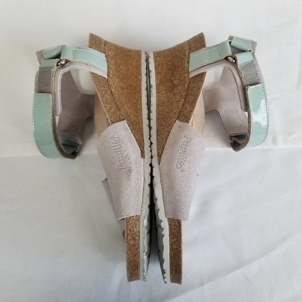 Papillio By Birkenstock Eve Wedge Suede Sandal in Blue Grey Size 7-7.5 Narrow